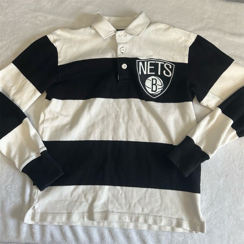 Rowing Blazers x NBA Brooklyn Nets Men's XS Black Stripe Rugby Shirt